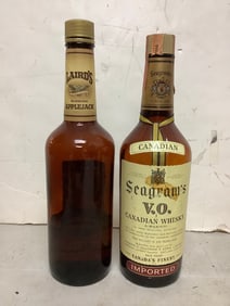 Seagrams V.O. Canadian Whisky 86.8 proof(1/2 full) and Laird's blended applejack 35%(1/4 full)