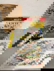 Vintage AHM train car model, train track pieces, and more