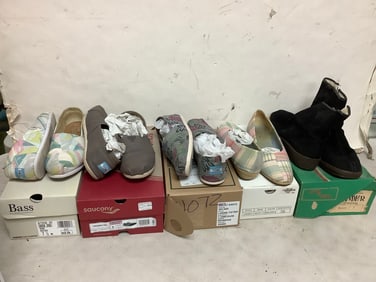 Sandler black boots(7), Orvis(7.5), and Tom's slip on shoes