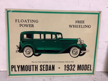 Plymouth Sedan-1932 model tin sign wall decor(11in.x15in.)