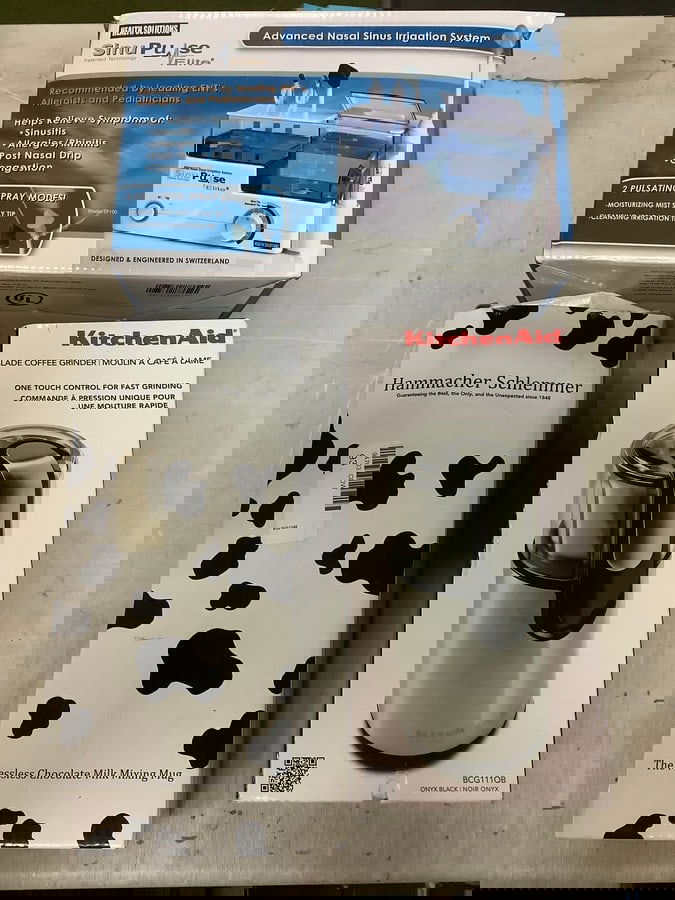 Kitchen Aid coffee grinder, Sinu pulse elite nasal sinus irrigation system, and Hammacher Schlemmer (1 of 1)