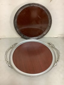 Mid-Century Buenilum Aluminum Bar Tray and Formica Crescent Serving Tray (Longest - 21.25in)