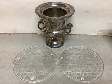 F.B. Rogers Silver Ice Bucket With Handles (10.25 in Tall), Vintage Clear Glass Cheese Trays