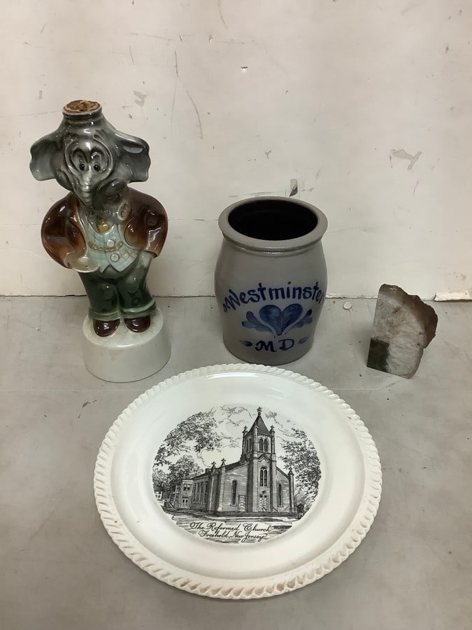 Vintage James Beam Elephant Decanter (12in Tall), Westminster Pottery Crock Jar Pot, and more (1 of 1)