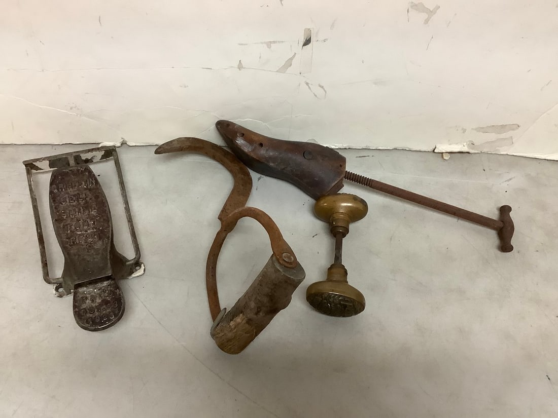 Antique Meat Hook, Shoe Stretcher (15.5in Long), Brass Door Knob, and more (1 of 1)