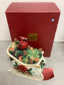 Lenox Winter Greetings Cardinal in Sleigh Ceramic Jar (11in Tall)