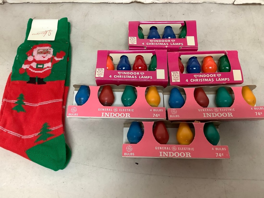 Vintage Christmas lights and Santa Christmas socks: Vintage Christmas lights and Santa Christmas socks