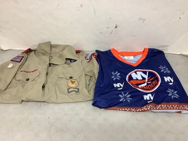 Boy Scouts polo with badges and NY Islanders shirt(XL)