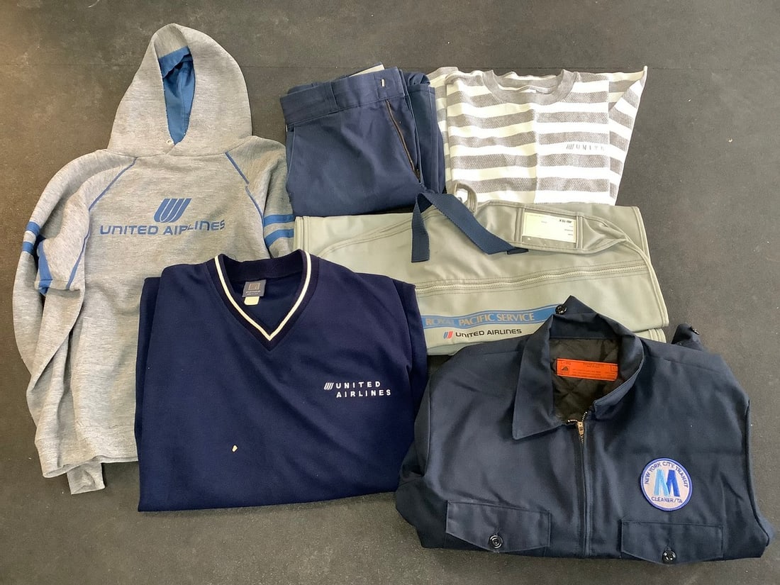 United Airlines travel bag, NYC transit cleaner/TA jacket(L-RG), United Airlines hoodie(L), and more (1 of 1)