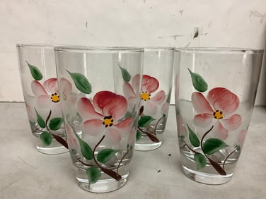 Set of 4 Floral Handpainted Glasses (5.25in.tall)