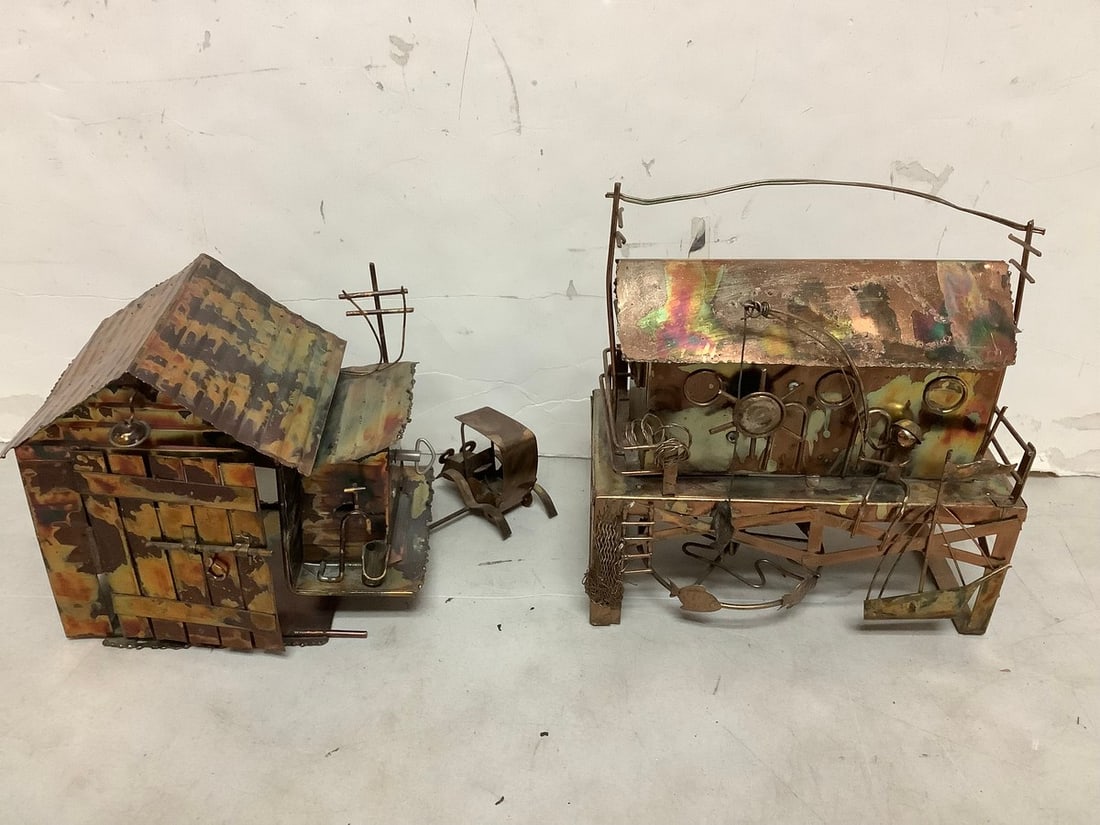 Vintage house shaped metal music boxes (Tallest - 9.5in) (1 of 1)