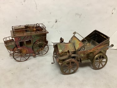 Vintage car shaped metal music boxes (Tallest - 6.75in)
