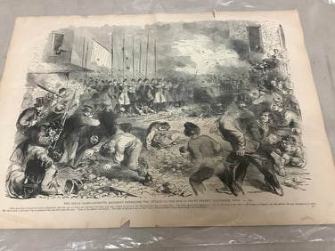 April 1861 double sided vintage art print (The Sixth Massachussetts Regiment Repelling the Attack of