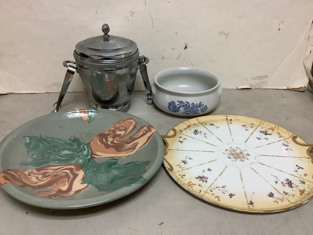 Stoneware bowl, Krome-Kraft ice bucket, and more(10.5in.tallest): Stoneware bowl, Krome-Kraft ice bucket, and more(10.5in.tallest)