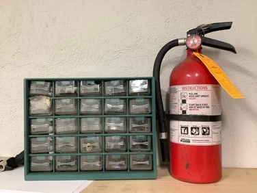 Fire extinguisher and tool part cabinet