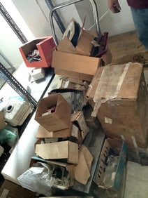Roll around cart loaded with new rebuild parts