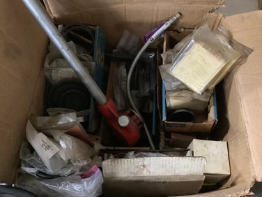 Large box of rebuild parts, Ridgid pipe threader, and more