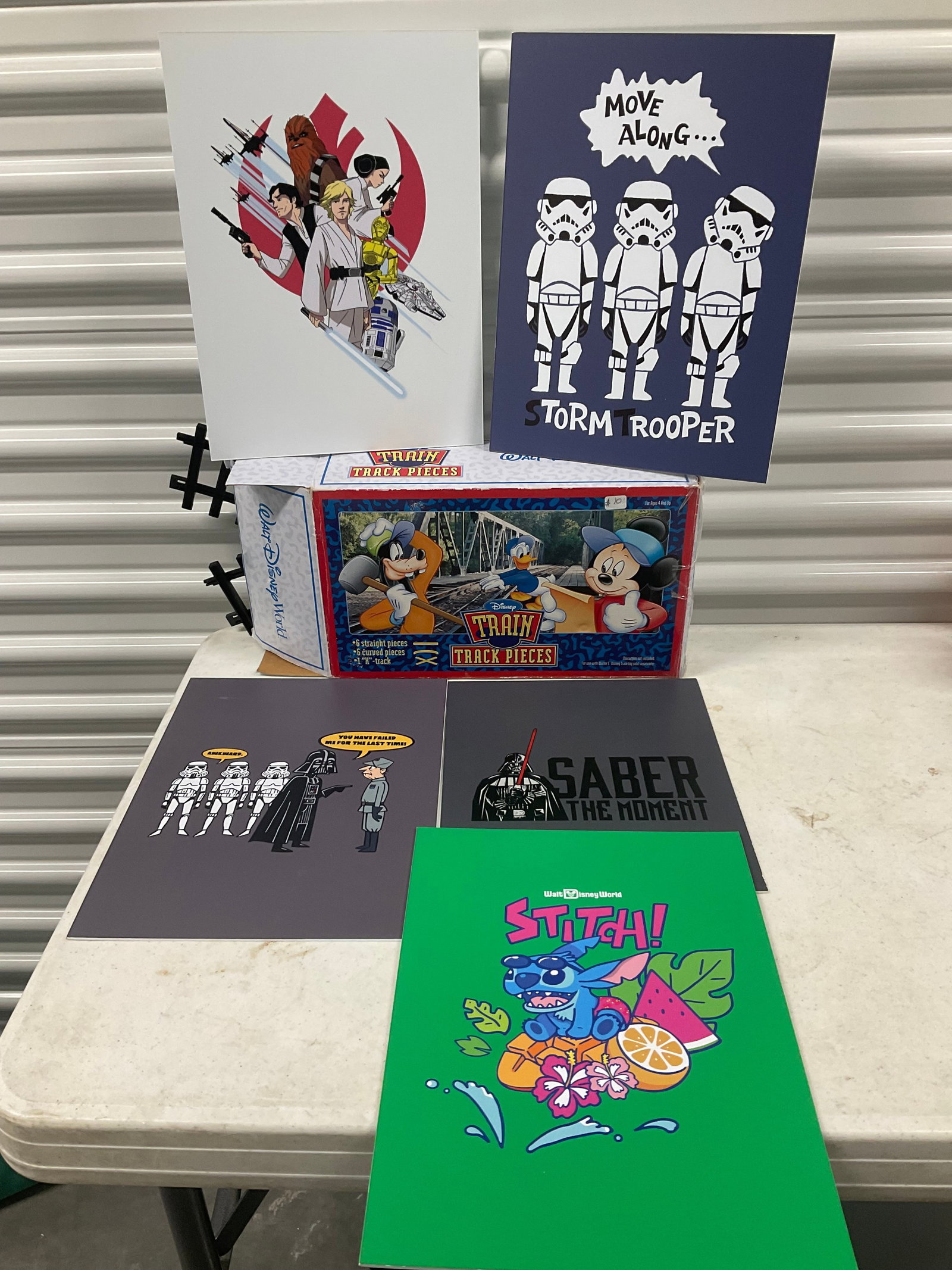 Lot of disney signs and train tracks: Lot of disney signs and train tracks