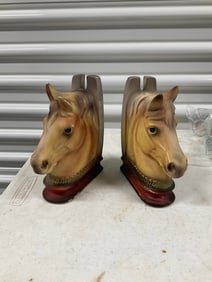 ceramic horse head bookends, does have chips and paint missing