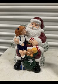 Christmas Santa and Little Girl in Lap Cookie Jar