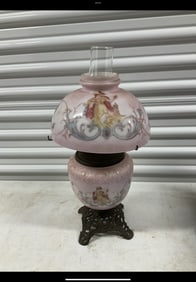 Vintage hand painted oil lamp 20in