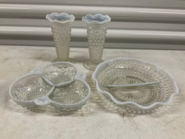 lot of anchor hocking serving dishes and vases