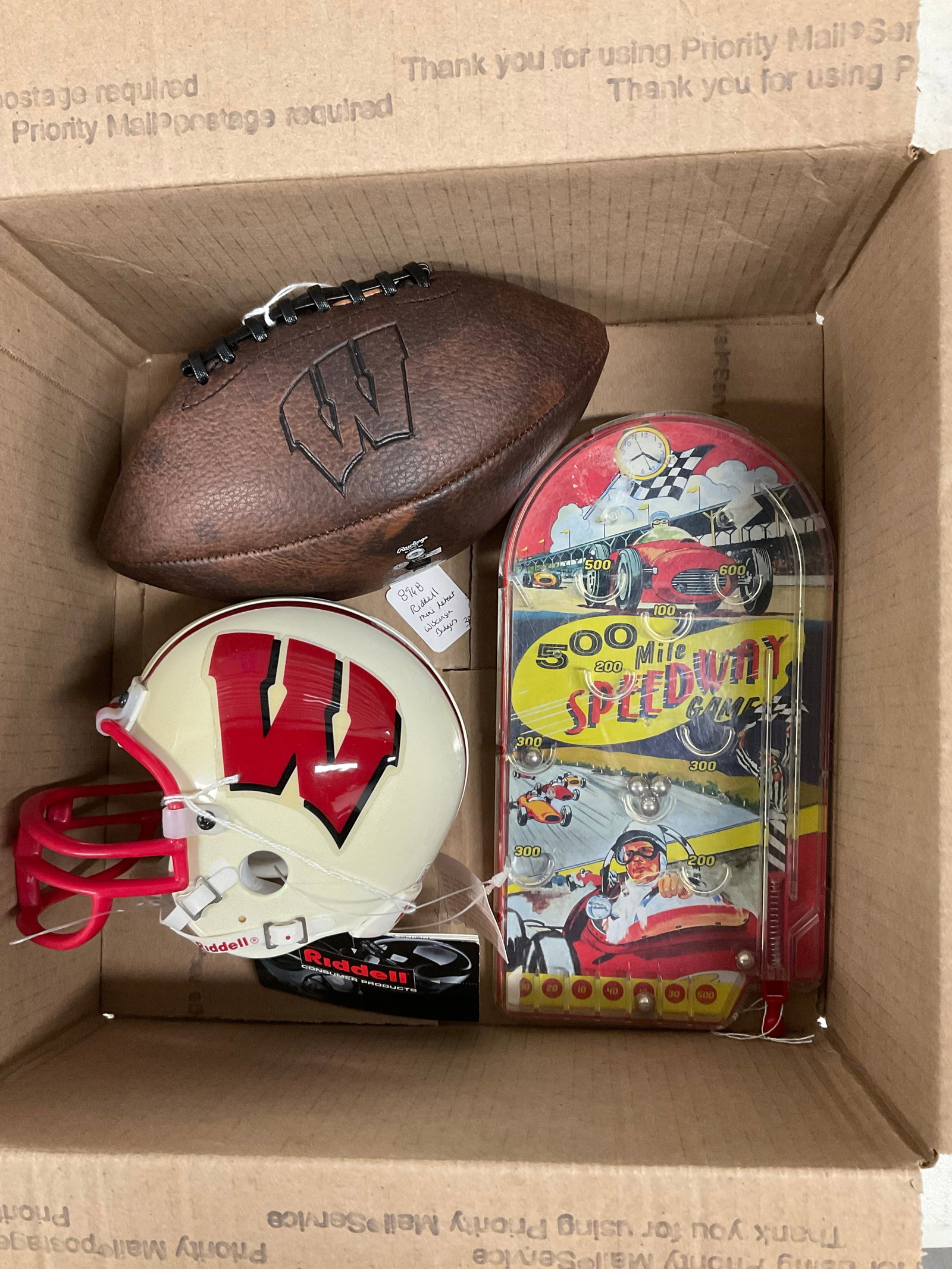 mile speedway pinball game; mini helmet and football: mile speedway pinball game; mini helmet and football