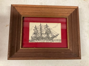Charles W. Morgan-Whaler artist Gil Mccue pencil art 10x8