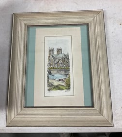 Etching Notre Dame Cathedral in Paris 12x14