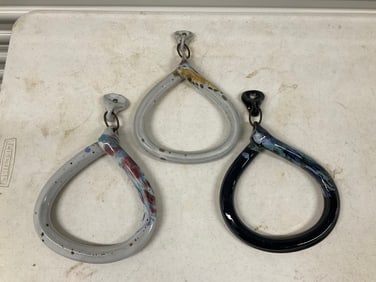 set of 3 hand painted ceramic towel holders 11"
