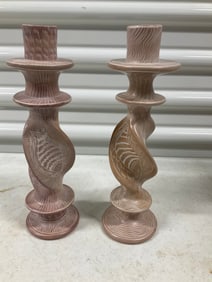 set of two carved soapstone candlesticks made in kenya each stand 10" tall