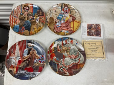 Set of 4 Thornberry's Circus Clown Plates with COA and paperwork