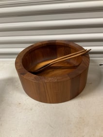 Wooden Salad Bowl with wooden spoons