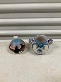 Lot of 2 hand painted pots 4in tall