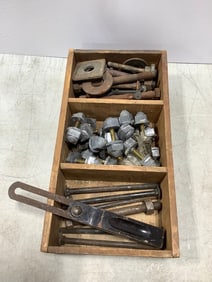 Wooden organizer with vintage parts