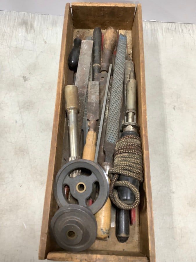 Wooden organizer with vintage parts (1 of 1)