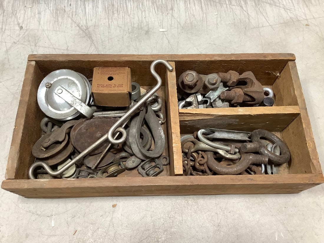 Wooden organizer with vintage parts (1 of 1)