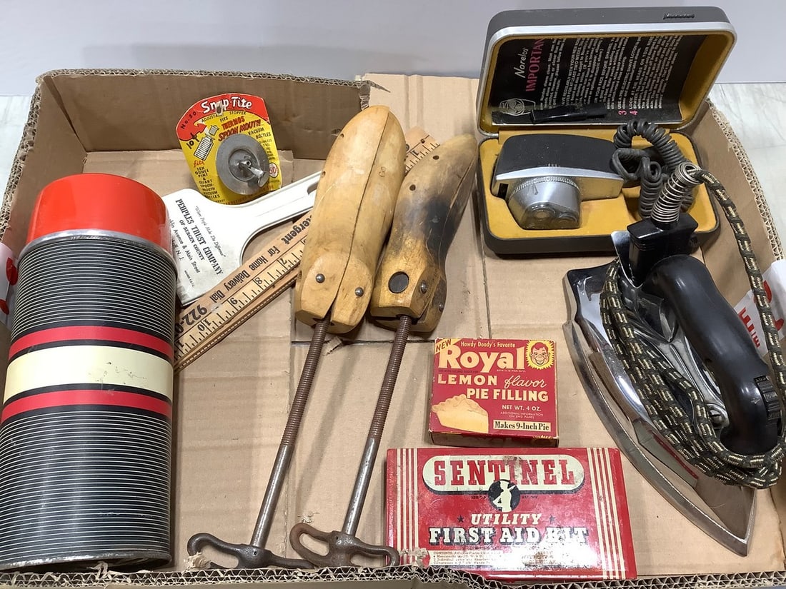 Wooden shoe stretchers, J.C. Higgins vaccuum bottle, Sunbeam ironmaster, and more: Wooden shoe stretchers, J.C. Higgins vaccuum bottle, Sunbeam ironmaster, and more