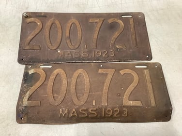 Vintage 1923 Massachusetts license plates