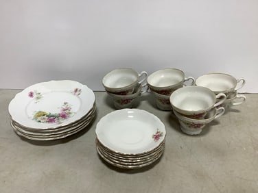 Ceramic tea set with cups(2.5in.tall)and floral plates