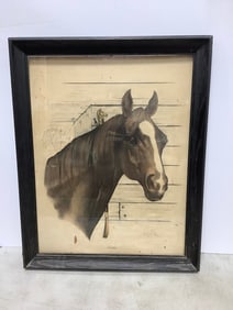 Framed Stymie horse art print painted by Franklin H. Stokes (23.5in.x29.5in.)