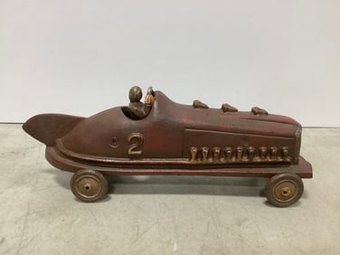 Vintage cast iron racing car(11.5in.long)