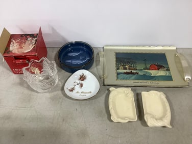 Mikasa candleholder(3.25in.tall), ceramic ashtray, Dale Nichols tray, and more