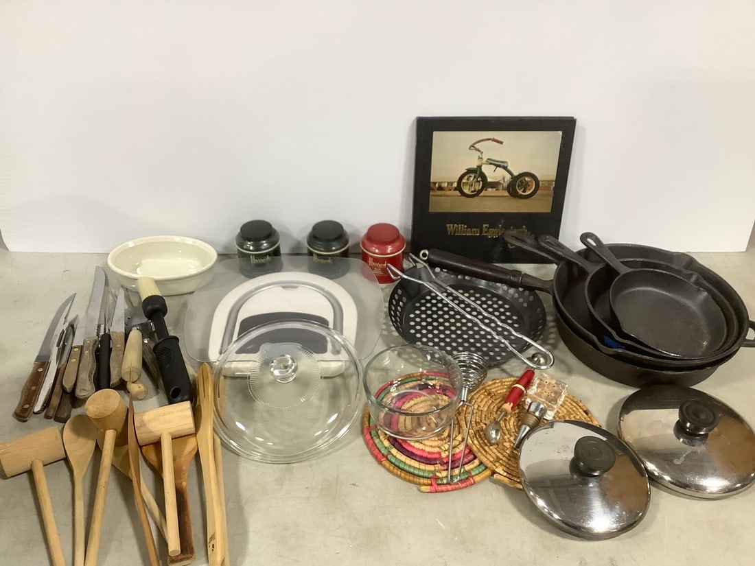 Cast iron pans, kitchen scale, William Eggleston's Guide book, and more: Cast iron pans, kitchen scale, William Eggleston's Guide book, and more