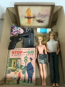 Vintage Barbies, Toy Gun, Small Framed Artwork, and more