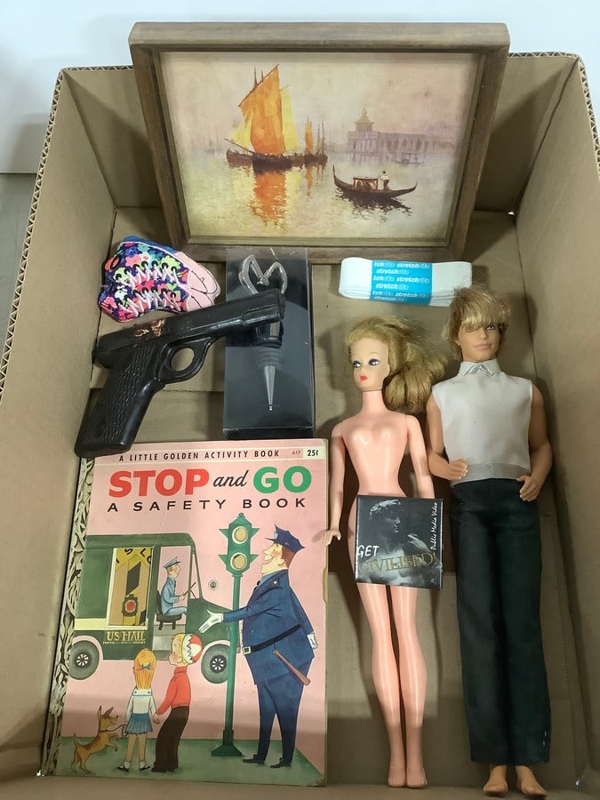 Vintage Barbies, Toy Gun, Small Framed Artwork, and more: Vintage Barbies, Toy Gun, Small Framed Artwork, and more