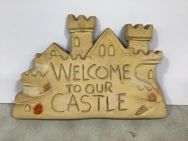 Welcome to Our Castle' Handpainted Wood Carving (11.5inx17in)