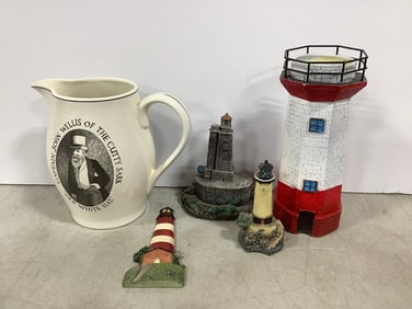 Various Lighthouse Decor and Captain John Willis of the Cutty Shark Pitcher (7in Tall)
