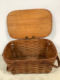 Vintage Woven Picnic Basket with Handles (19inx12inx9in)