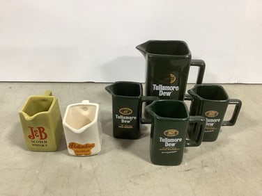 Tullamore Dew, J&B, and Ballantine's scotch whisky(tallest 4.5in.)